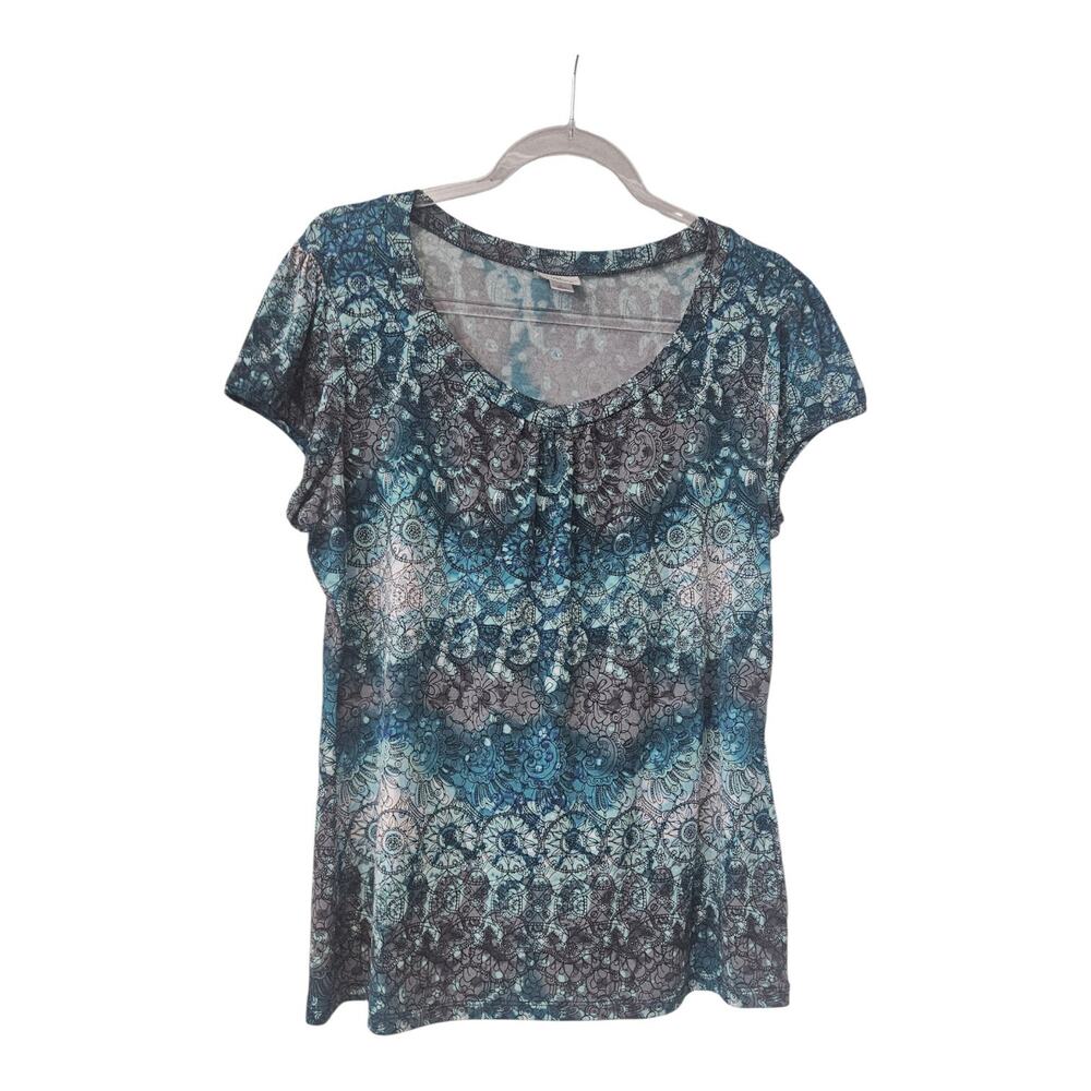 Worthington Womens LG Top S/S Scoop Pleated Neck Stretch